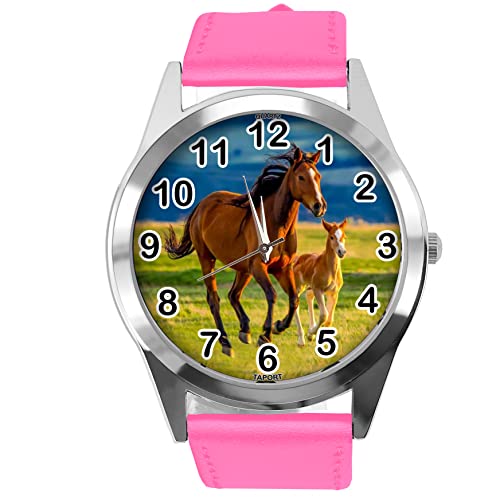 TAPORT Armbanduhr für Pferdefans E5, Leder, Pink, hot pink, Gurt von TAPORT