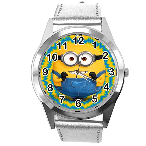 Runde Quarzuhr für Animations-Fans E2 aus silberfarbenem Leder von TAPORT