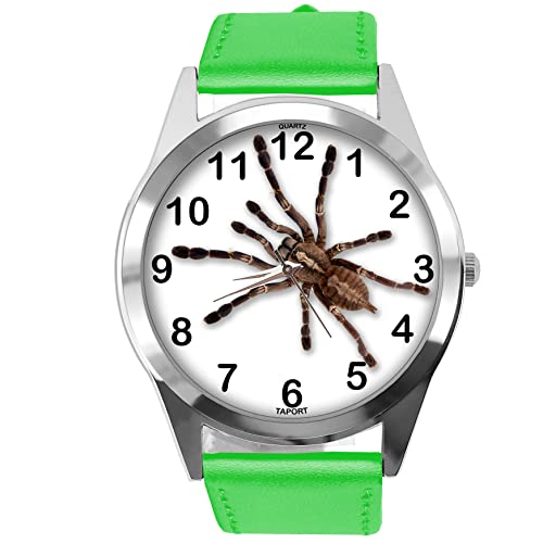 Runde Uhr aus grünem Leder für Fans von Spinne, grün von TAPORT