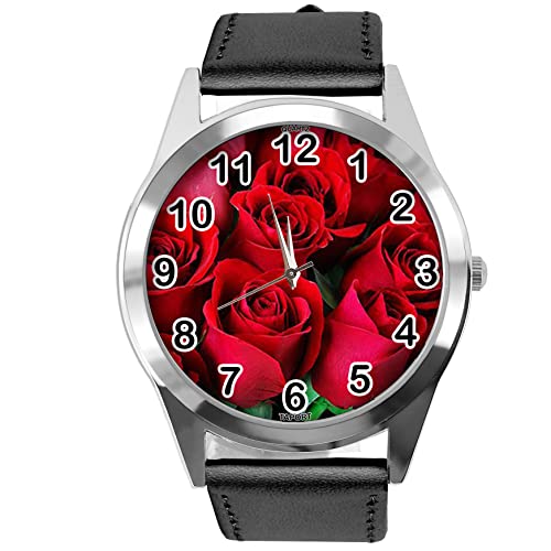 Schwarze Leder-Armbanduhr für Blumen-Fans e2, Schwarz von TAPORT