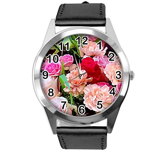 Schwarze Leder-Armbanduhr für Blumen-Fans e4, Schwarz von TAPORT