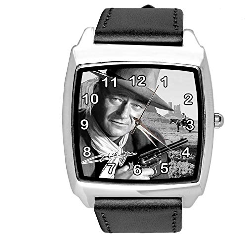 Schwarzes Lederarmband mit quadratischem Zifferblatt für John Wayne Fans von TAPORT