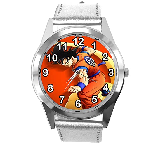 TAPORT Silberne runde Lederuhr für Anime Fighters Fans, silber, Armband von TAPORT