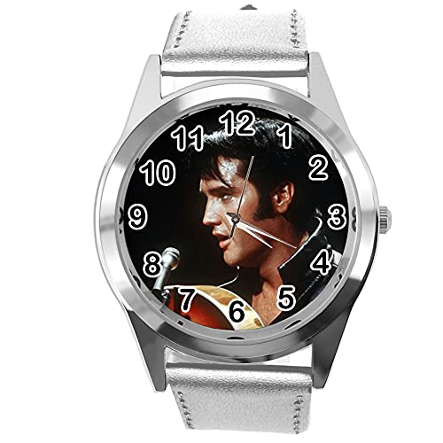 TAPORT Silberne runde Lederuhr für Rock and Roll Fans E2, silber, Armband von TAPORT