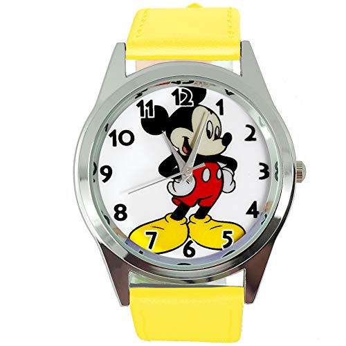 TAPORT® Armbanduhr Analog Quarz mit Echtlederband gelb rund für Fan von Micky Maus von TAPORT