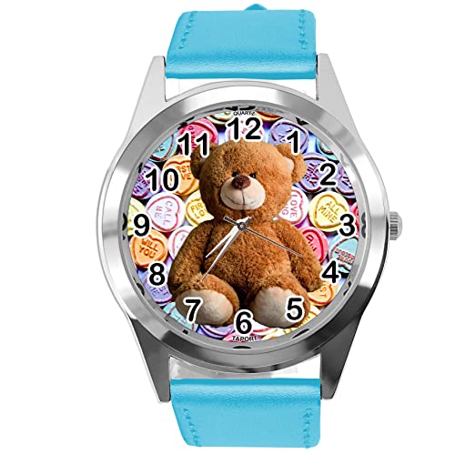 TAPORT® Armbanduhr für Teddybär-Fans, Leder, rund, Blau, e2 von TAPORT