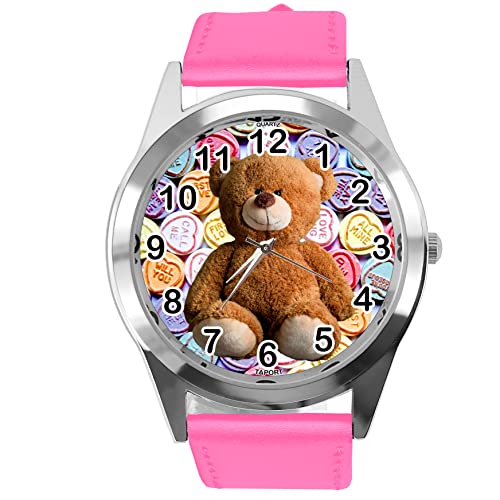 TAPORT® Armbanduhr für Teddybär-Fans, Leder, rund, Pink von TAPORT