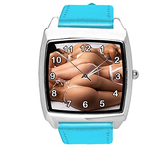 TAPORT® Blue Leather Quartz Square Watch for Hot Ass Fans E2 von TAPORT