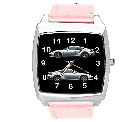 TAPORT® E1 Quarz-Armbanduhr aus Leder, für Sportwagen-Fans, Rosa von TAPORT