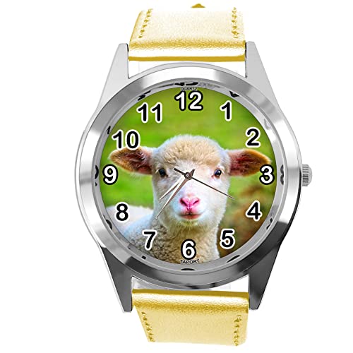 TAPORT® Gold Leder Quarz Runde Armbanduhr für Schaf-Fans von TAPORT