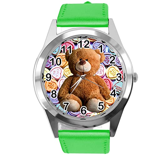 TAPORT® Green Leather Quartz Round Watch for Teddy Bear Fans e2 von TAPORT