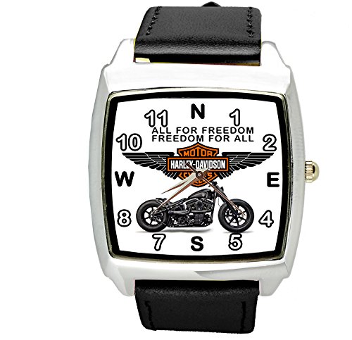 TAPORT® Herren Uhr Analog Quarzwerk mit Leder Armband Harley Davidson Motor Schwarz Quadrat von TAPORT