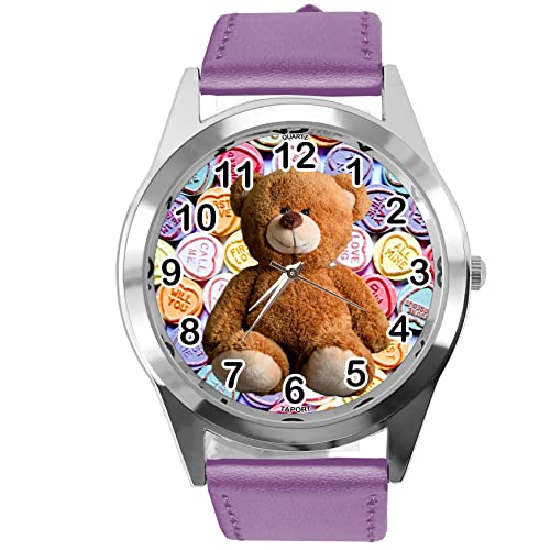 TAPORT® Lederarmbanduhr für Teddybär-Fans, rund, Lila e2 von TAPORT