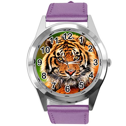 TAPORT® Lila Leder Runde Uhr für Tiger-Fans von TAPORT