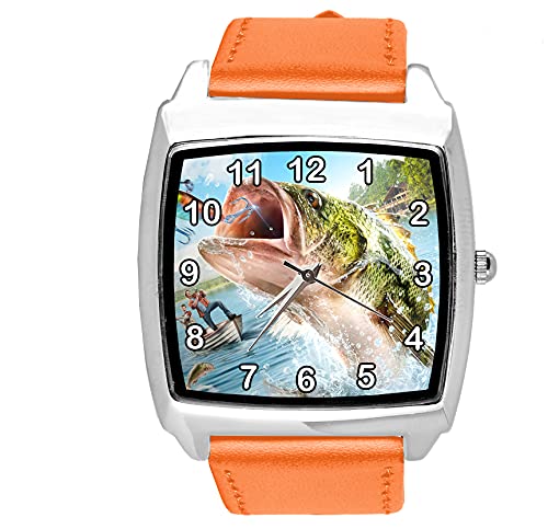 TAPORT® Orange Leder Quarz quadratische Uhr für Angelfans E2 von TAPORT