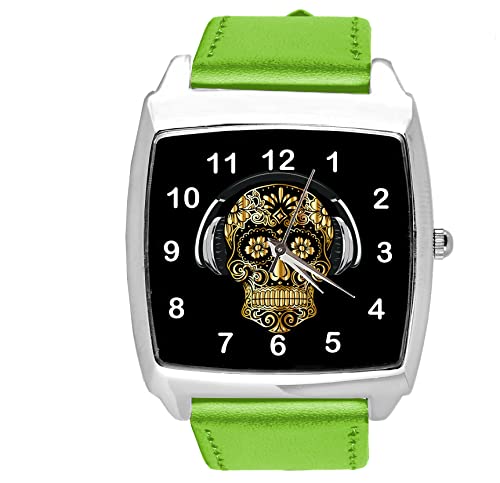 TAPORT® Quarz-Armbanduhr aus grünem Leder für Totenköpfe von TAPORT