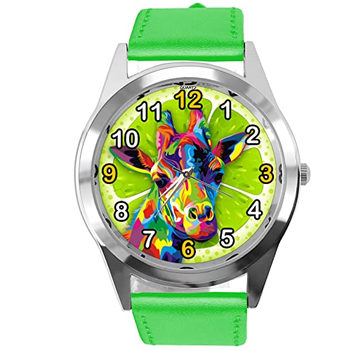 TAPORT® Quarz-Armbanduhr für Giraffen-Fans, Leder, Grün von TAPORT