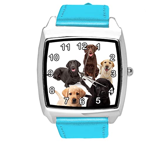 TAPORT® Quarz-Armbanduhr für Labrador-Fans, Leder, quadratisch, Blau von TAPORT