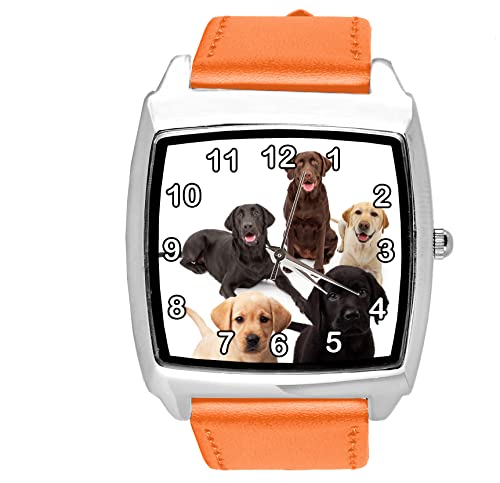 TAPORT® Quarz-Armbanduhr für Labrador-Fans, Leder, quadratisch, Orange von TAPORT