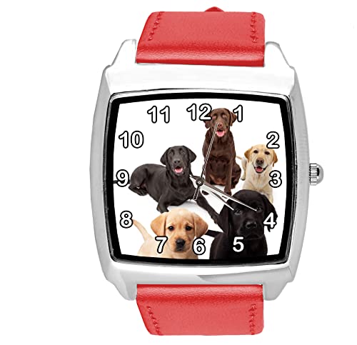 TAPORT® Quarz-Armbanduhr für Labrador-Fans, Leder, quadratisch, Rot von TAPORT