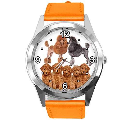 TAPORT® Quarz-Armbanduhr für Pudelfans, Leder, rund, Orange von TAPORT