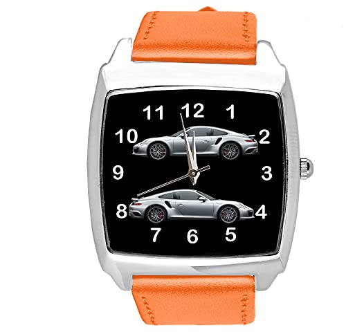 TAPORT® Quarz-Armbanduhr für Sportwagen-Fans, Leder, Orange von TAPORT