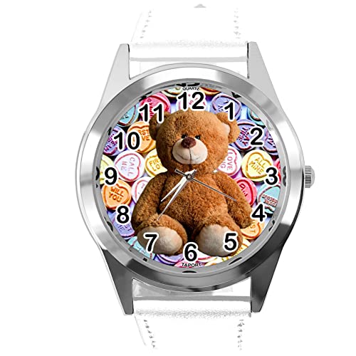 TAPORT® Quarz-Armbanduhr für Teddybär-Fans, Leder, rund, Weiß von TAPORT