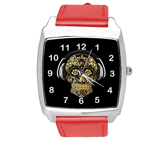 TAPORT® Quarz-Armbanduhr für Totenkopf-Fans, Leder, Rot von TAPORT