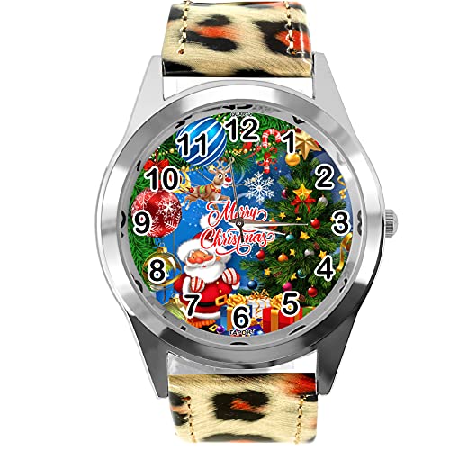 TAPORT® Quarz-Armbanduhr mit Leopardenmuster, Leder, rund, für Weihnachtsfans E1 von TAPORT