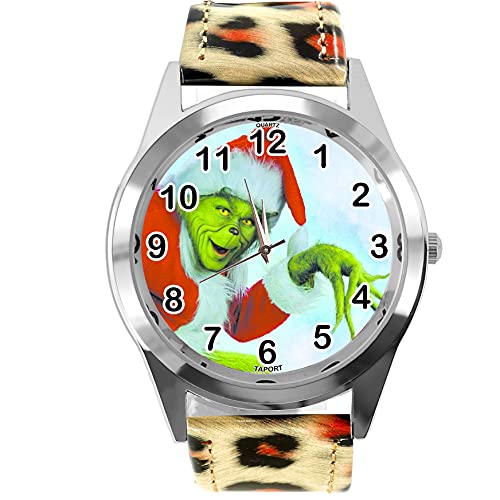 TAPORT® Quarz-Armbanduhr mit Leopardenmuster, Leder, rund, für Weihnachtsfans E2 von TAPORT