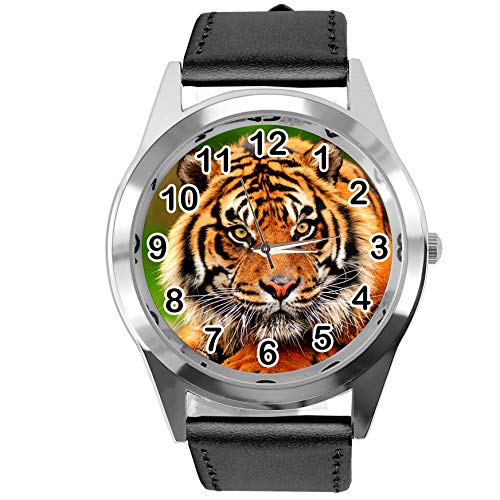 TAPORT Runde Armbanduhr aus schwarzem Leder fur Tiger-Fans. von TAPORT