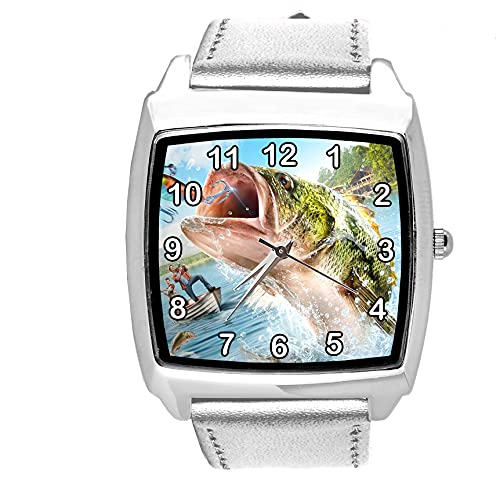 TAPORT® Silberfarbene Quarz-Armbanduhr aus Leder für Angel-Fans E2 von TAPORT