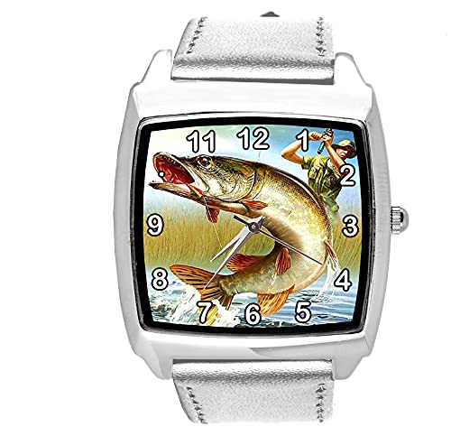 TAPORT® Silberfarbene Quarz-Armbanduhr aus Leder für Angel-Fans E3 von TAPORT