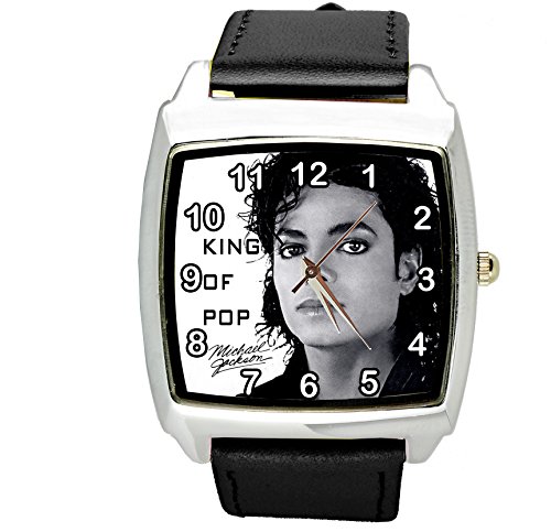 TAPORT® Unisex Uhr Analog Quarzwerk mit Leder Armband Michael Jackson E2 Schwarz Quadrat von TAPORT