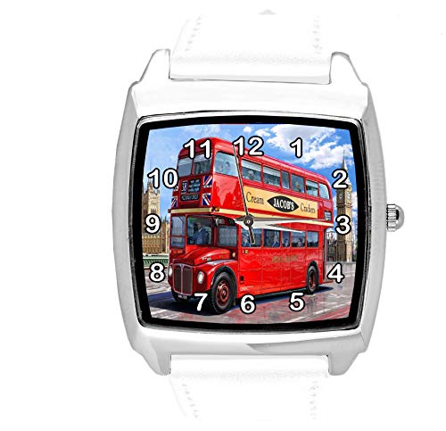 TAPORT® Weiße Leder-Armbanduhr für London-Bus-Fans. von TAPORT