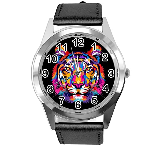 TAPORT Armbanduhr für Tiger-Fans, Leder, rund, Schwarz, Black von TAPORT