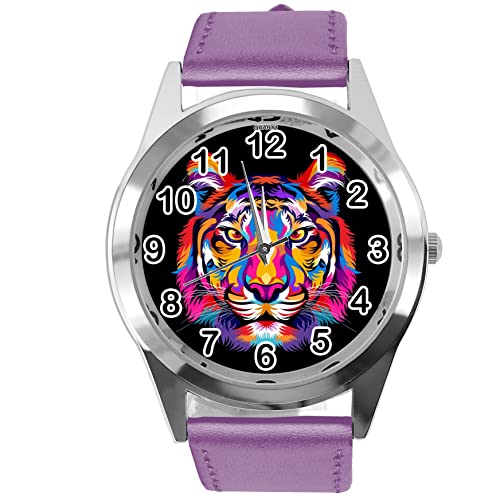 TAPORT Armbanduhr für Tiger-Fans, Leder, rund, Violett, Purple von TAPORT