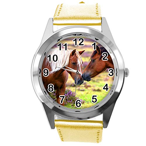 TAPORT Goldene Lederarmbanduhr für schöne Pferde Fans E2 von TAPORT
