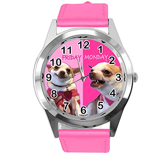 TAPORT Hot Pink Leder Quarz Uhr Montag Freitag Fun Chihuahua von TAPORT