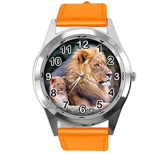 TAPORT Orange Leder Runde Uhr für Löwen-Fans von TAPORT
