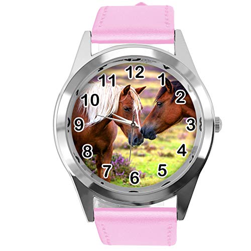 TAPORT Rosa Leder Runde Uhr für schöne Pferde Fans E2 von TAPORT