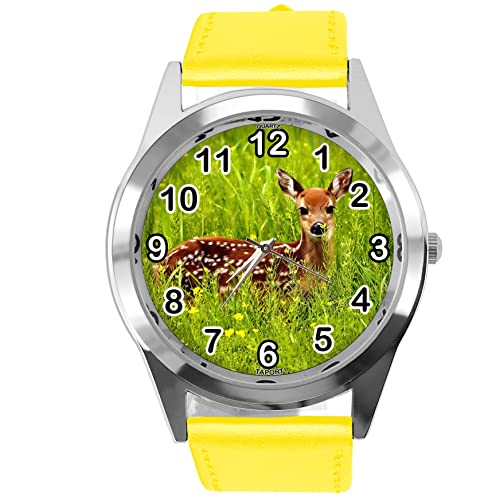 TAPORT Runde Armbanduhr aus gelbem Leder für Hirschfans von TAPORT