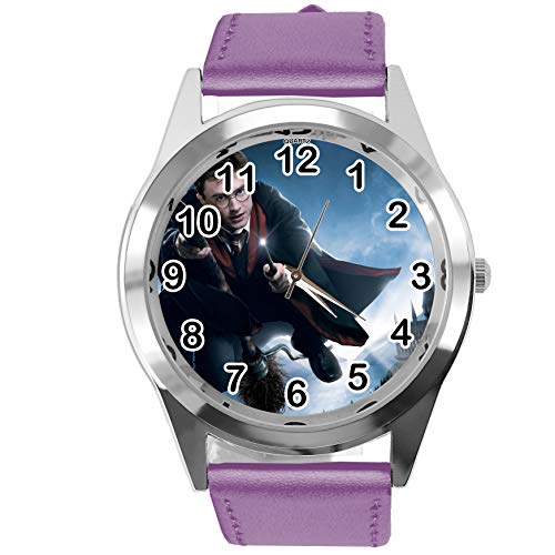 TapORT® Armbanduhr Analog Quarz mit Echtlederband violett rund für Harry Potter Fans E1 von TAPORT