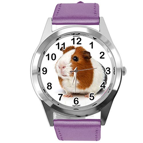 TAPORT® Lila Leder Runde Uhr für Meerschweinchen-Fans von TAPORT