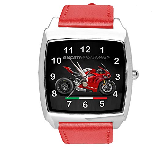 Quadratische Leder-Armbanduhr für Motorrad-Fans, Rot von TAPORT