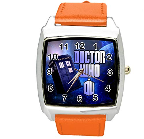 Taport® DR Who, Quarz-Uhr, quadratisch, SCI FI, E2, Echtleder, Orange, inklusive Ersatzakku und Geschenkbeutel von TAPORT