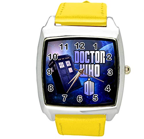 Taport® DR Who, Quarz-Uhr, quadratisch, SCI FI, E2, Leder, Gelb, inklusive Ersatzakku und Geschenkbeutel von TAPORT