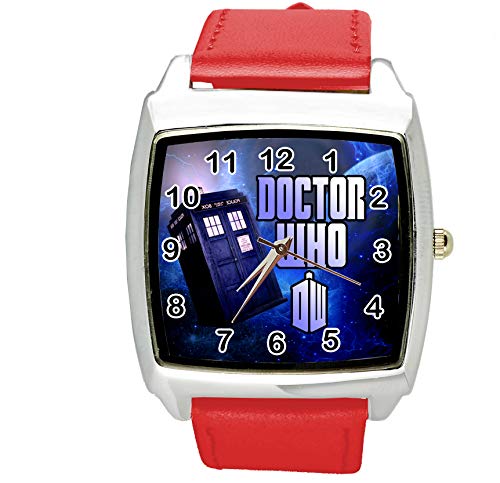 Taport® DR Who, Quarz-Uhr, quadratisch, SCI FI, E2, Leder, Rot, inklusive Ersatzakku und Geschenkbeutel von TAPORT