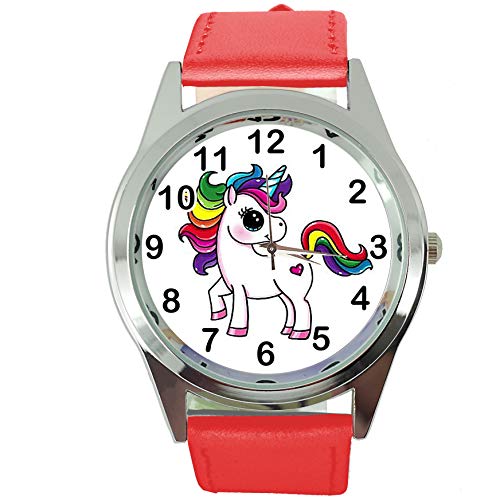 TAPORT® Damen Armbanduhr Analog Quarz mit Echtlederband Rot Rund Einhorn E2 von TAPORT