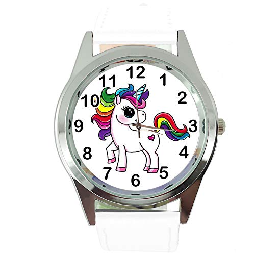 Taport® Damen-Armbanduhr Analog Quarz mit Echtlederband weiß rund Einhorn E2 von TAPORT